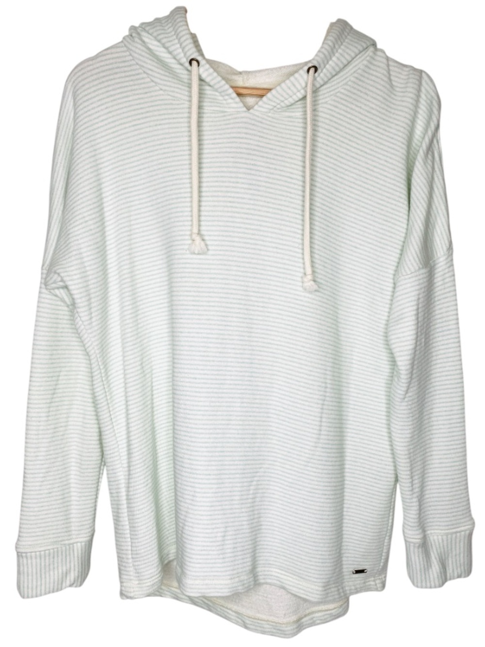 O’Neill Light Mint & Cream Beach Terry Cotton Striped Pullover Hoodie | Medium